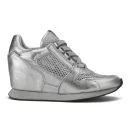 Ash Women's Dean Mesh Leather Metallic Low Wedged Trainers - Silver