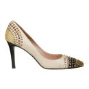Lola Cruz Women's Jewelled High Court Leather Shoes - Off White/Black Image 1