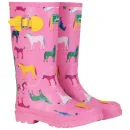 Joules Junior Girls Wellies - Pink Horse Image 1