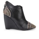 Lola Cruz Women's Studded Toe Wedged Leather Shoe Boots - Black