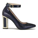 Kat Maconie Women's Priscilla Block Heeled Snake Metallic Leather Court Shoes - Navy