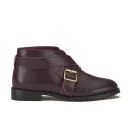 F-Troupe Women's Leather Cross Buckle Ankle Boots - Burgundy