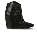 Lola Cruz Women's Tonal Studded Leather Wedged Ankle Boots - Black