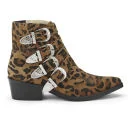 Toga Pulla Women's Leopard Print Suede Buckle Ankle Boots - Tan
