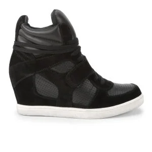 Ash Women's Cool Suede and Leather Hi-Top Wedge Trainers - Black