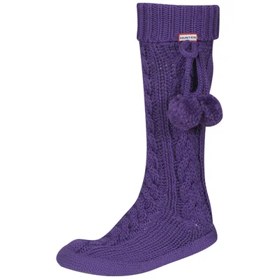 Hunter Women's Cable Slipper Socks - Aubergine