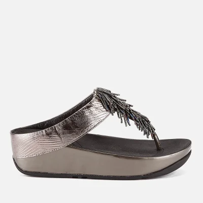 FitFlop Women's Cha Cha Leather/Suede Tassel Toe Post Sandals - Nimbus Silver