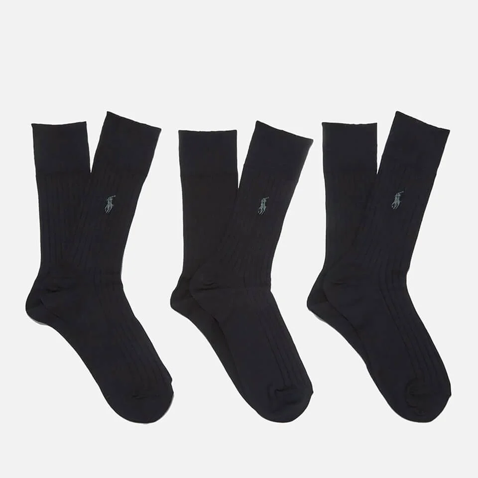 Polo Ralph Lauren Men's Egyptian Cotton Ribbed Socks (3 Pack) - Black Image 1