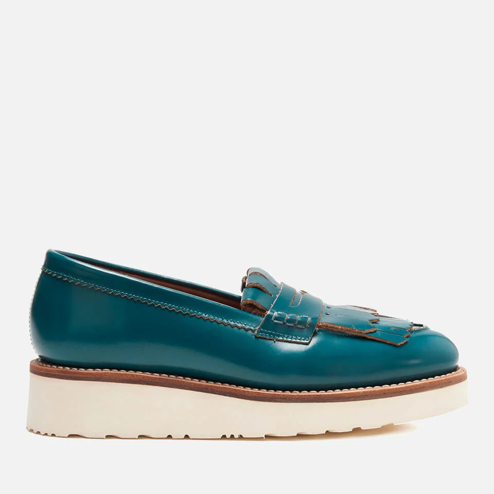 Grenson Women's Juno Leather Frill Loafers - Teal Rub Off Image 1