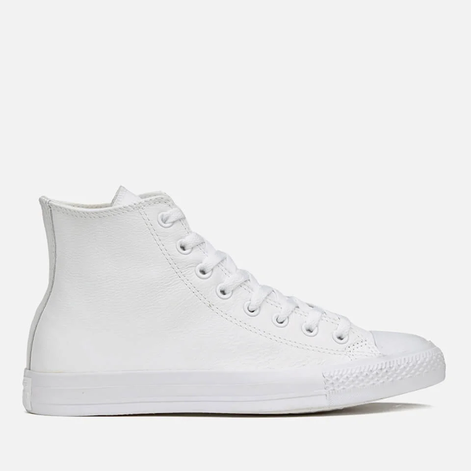 Converse Chuck Taylor All Star Leather Hi-Top Trainers - White Monochrome Image 1