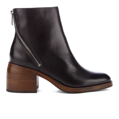 PS by Paul Smith Women's William Leather Diagonal Zip Heeled Mis Boots - Black