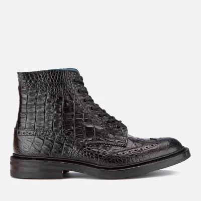 Tricker's Men's Stow Croc Leather Lace Up Brogue Boots - Black