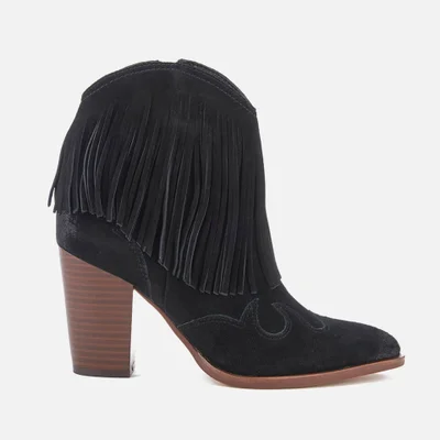 Sam Edelman Women's Benjie Leather Tassle Heeled Ankle Boots - Black