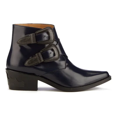 Toga Pulla Women's Buckle Leather Heeled Ankle Boots - Navy Polido
