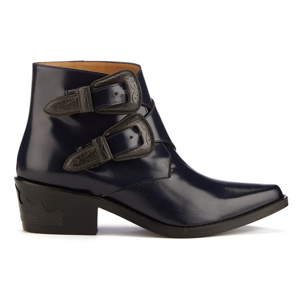 Toga Pulla Women's Buckle Leather Heeled Ankle Boots - Navy Polido Image 1