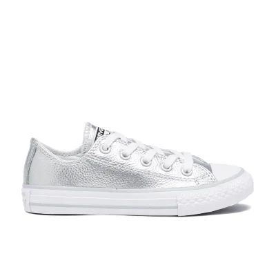 Converse Kids' Chuck Taylor All Star Metallic Leather OX Trainers - Pure Silver/White