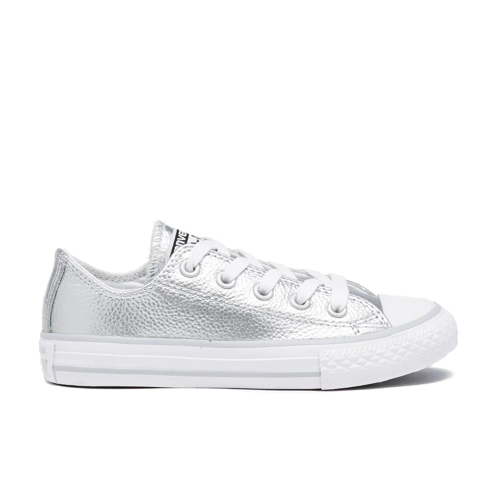 Converse Kids' Chuck Taylor All Star Metallic Leather OX Trainers - Pure Silver/White Image 1