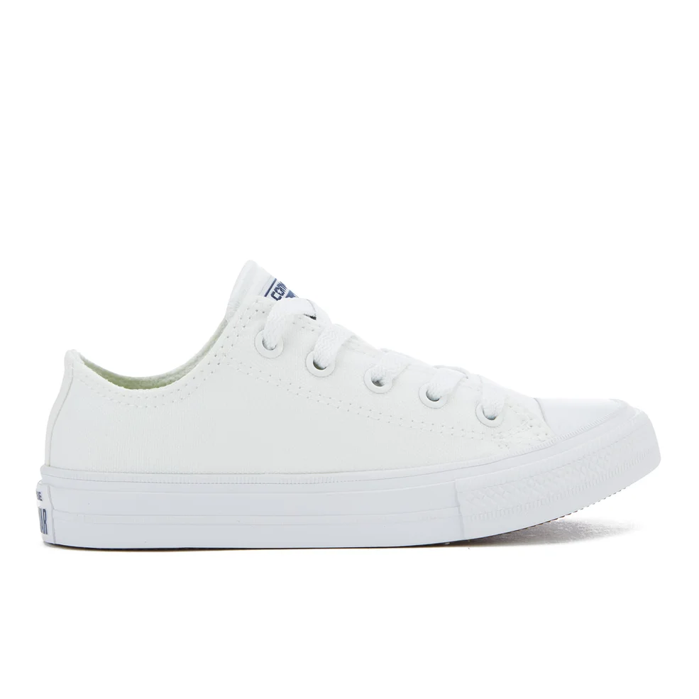Converse Kids Chuck Taylor All Star II Tencel Canvas Ox Trainers - White/White/Navy Image 1