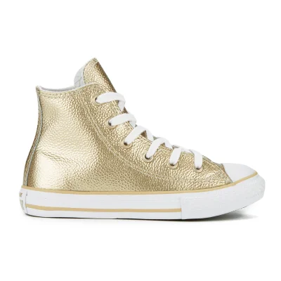Converse Kids' Chuck Taylor All Star Metallic Leather Hi-Top Trainers - Light Gold/White/White