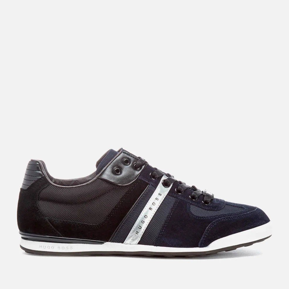 BOSS Green Men's Akeen Leather Trainers - Dark Blue Image 1