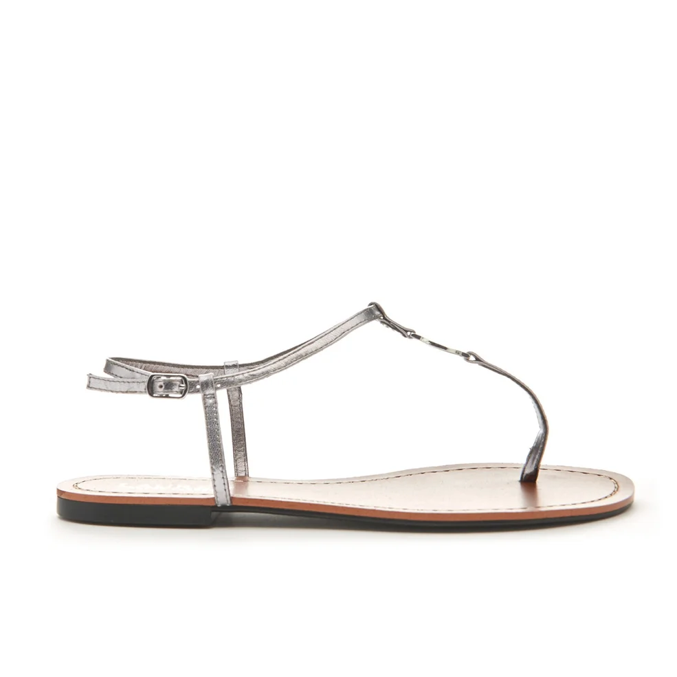 Lauren Ralph Lauren Women's Aimon T-Bar Croc Flat Sandals - New Silver Image 1