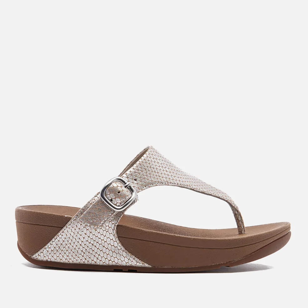 FitFlop Women's The Skinny Leather Toe-Post Sandals - Silver Snake Image 1
