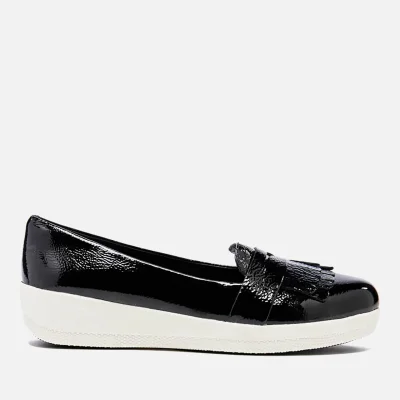 FitFlop Women's Fringey Sneakerloafer Loafers - Black Patent