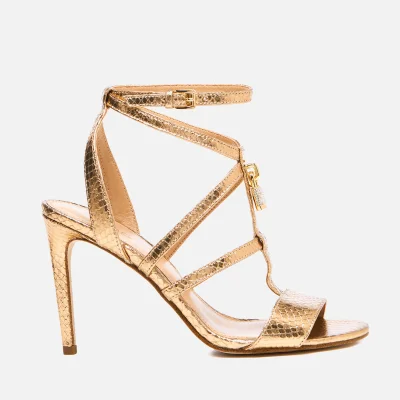 MICHAEL MICHAEL KORS Women's Antoinette Leather Metallic Heeled Sandals - Pale Gold