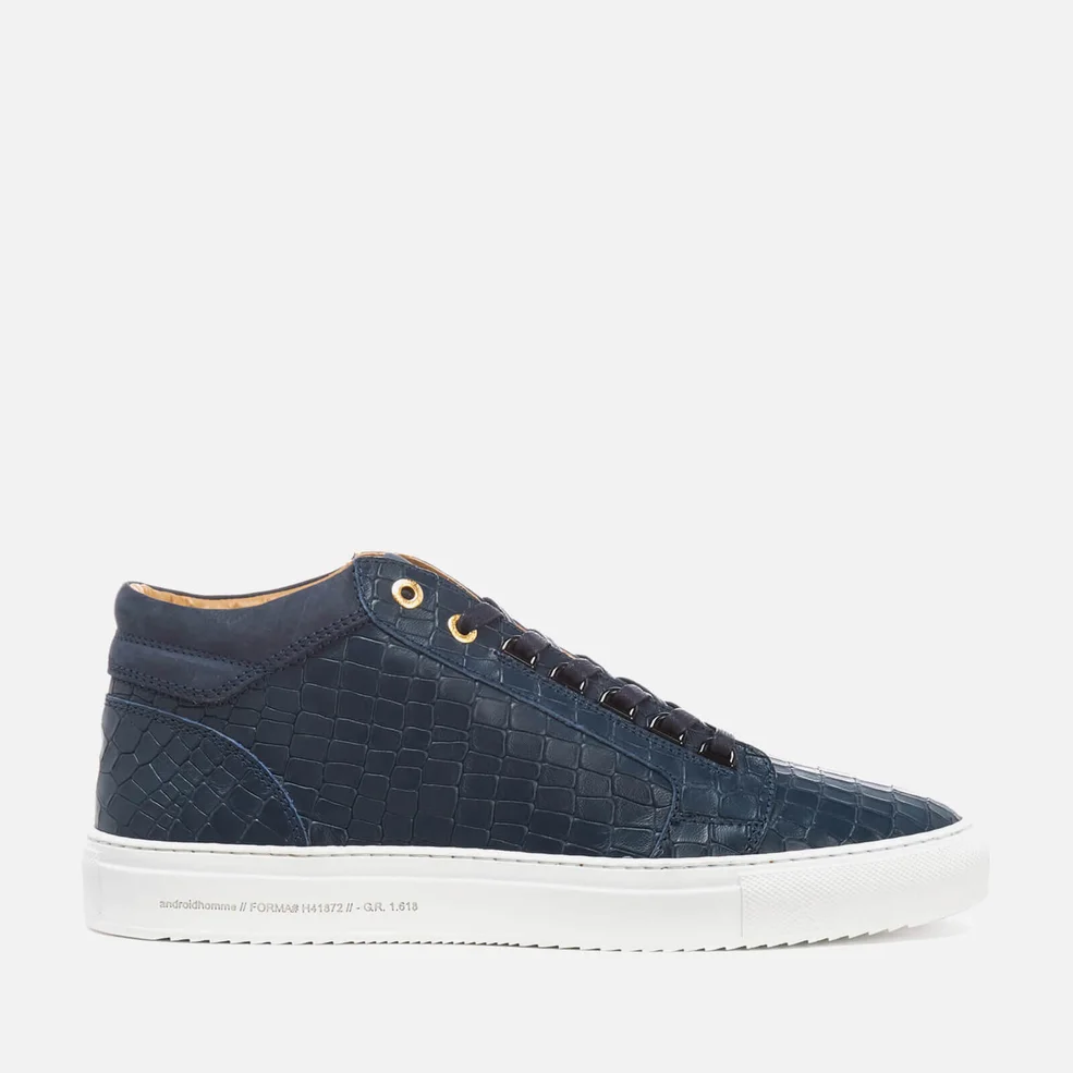 Android Homme Men's Propulsion Mid Croc Embossed Leather Trainers - Navy Image 1