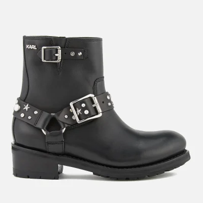 Karl Lagerfeld Women's Biker Leather Celestia Strap Lo Boots - Black w/Silver