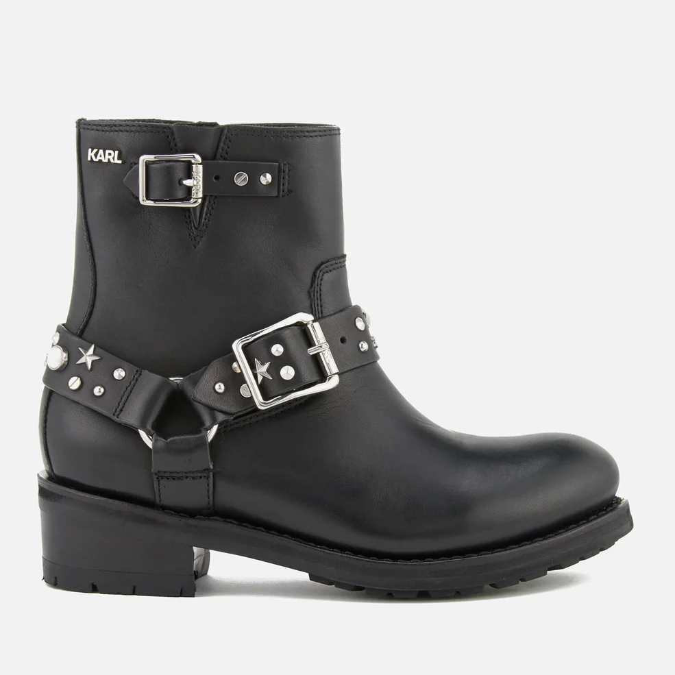Karl Lagerfeld Women's Biker Leather Celestia Strap Lo Boots - Black w/Silver Image 1