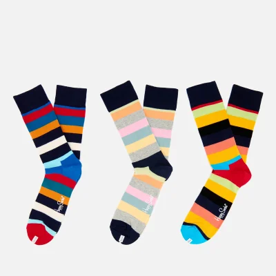 Happy Socks Mens Stripes 3 Pack Socks - Multi - UK 7.5-11.5