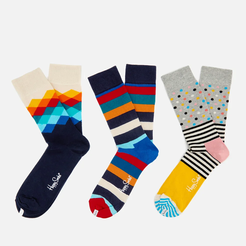 Happy Socks Mens Mixed 3 Pack Socks - Multi - UK 7.5-11.5 Image 1