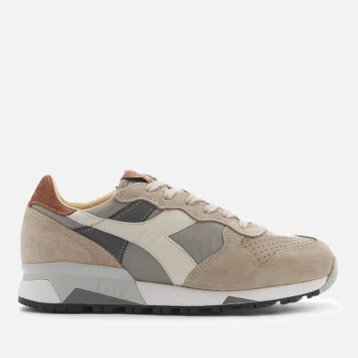 Diadora Heritage Men's Trident 90 Nyl Leather/Perforated Runner Trainers - Ghost Grey