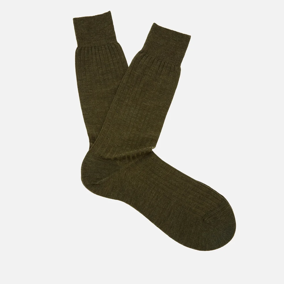 Pantherella Men's Labernum Merino Rib Socks - Dark Olive Mix Image 1