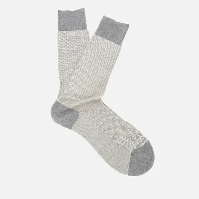 Pantherella Men's Fabian Herringbone Cotton Socks - Mid Grey Mix