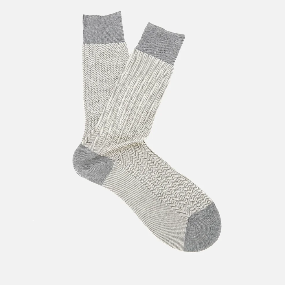 Pantherella Men's Fabian Herringbone Cotton Socks - Mid Grey Mix Image 1