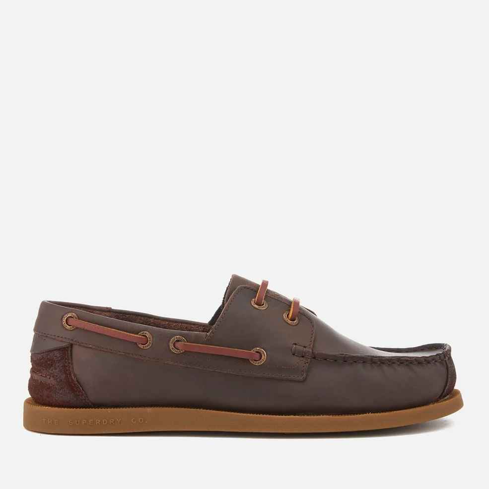 Superdry Men's Leather Deck Shoes - Dark Brown Image 1
