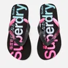 Superdry Women's Scuba Faded Logo Flip Flops - Black/Fluro Pink - Image 1