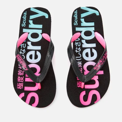 Superdry Women's Scuba Faded Logo Flip Flops - Black/Fluro Pink