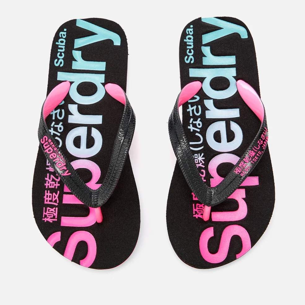 Superdry Women's Scuba Faded Logo Flip Flops - Black/Fluro Pink Image 1