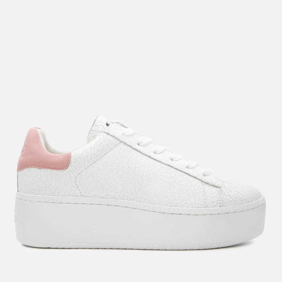 Ash Women's Cult Cracked Leather Flatform Trainers - White/Pink Image 1