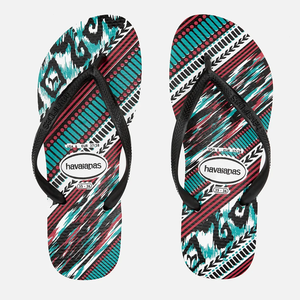 Havaianas Women's Slim Tribal Flip Flops - White/Black/Blue Image 1