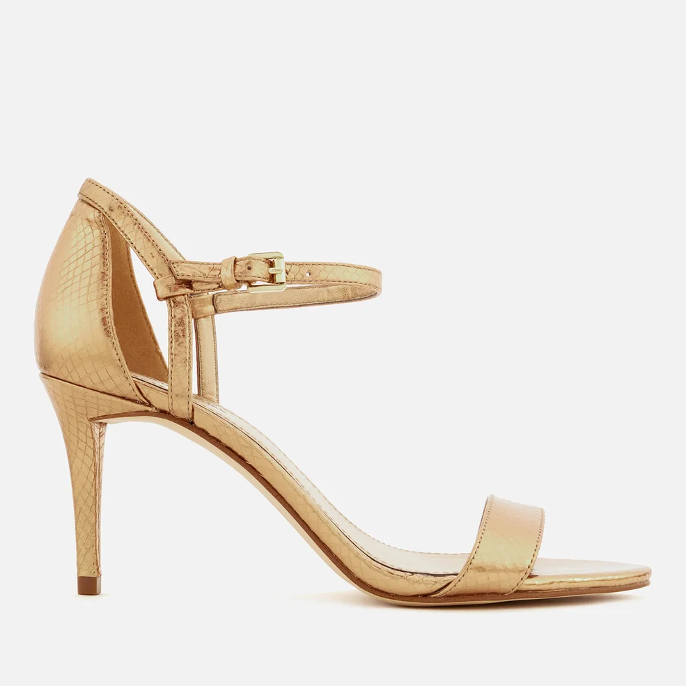 MICHAEL MICHAEL KORS Women's Simone Shiny Metallic Snake Barely There Heeled Sandals - Antique Gold Image 1