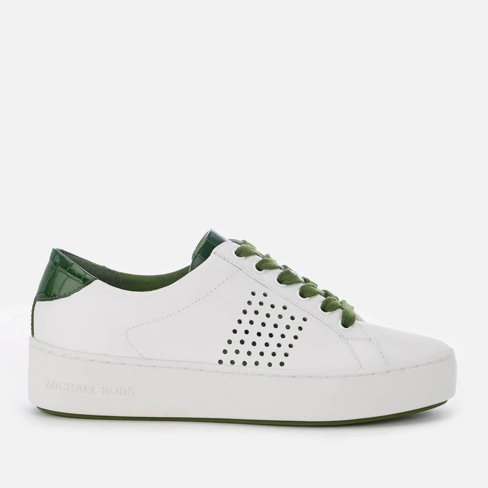 MICHAEL MICHAEL KORS Women's Poppy Perforated Leather Lace Up Trainers - Optic White/Green Image 1