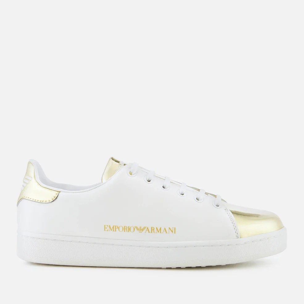 Emporio Armani Women's Serena Leather Low Top Trainers - White/Gold Image 1