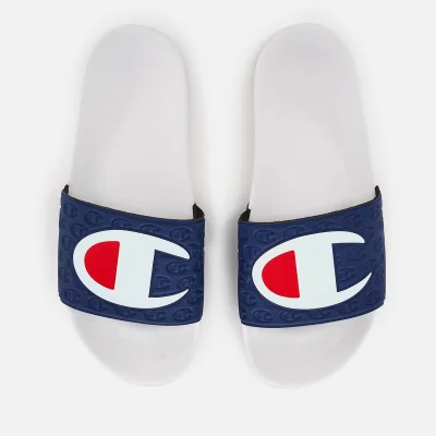 Champion Men's Logo Pool Slide Sandals - White/Navy