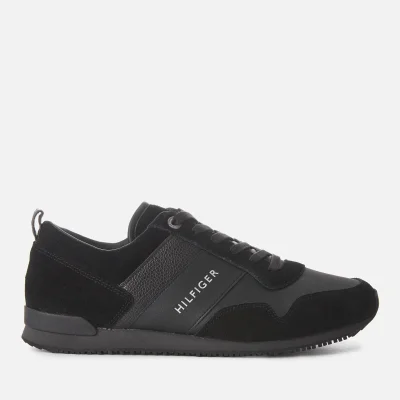 Tommy Hilfiger Men's Iconic Leather/Suede Mix Running Style Trainers - Black