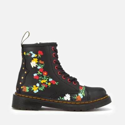 Dr. Martens Kids' 1460 J Pooch Flower T Lamper Leather Lace Up Boots - Black