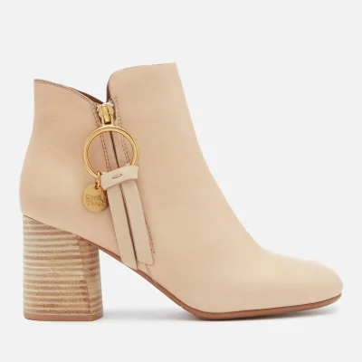 See By Chloé Women's Ring Zip Detail Heeled Ankle Boots - Beige